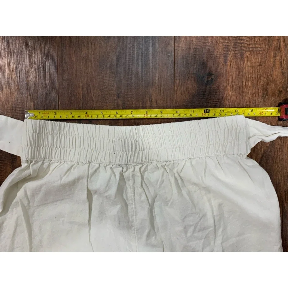 WHO WHAT WEAR Women's Beige Linen Rayon Woven Tapered Pants Pockets M